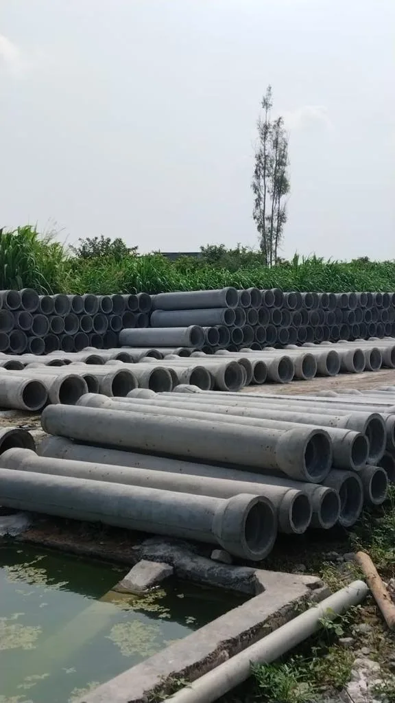Rows of RCC pipes stacked in the Gurukrupa Enterprises manufacturing yard